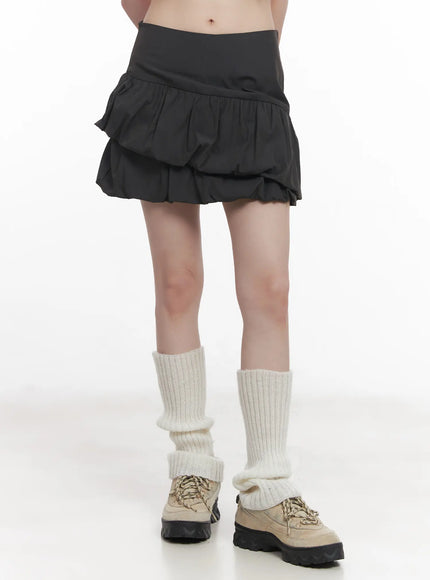 asymmetric-shirred-mini-skirt-cu518 / Dark gray