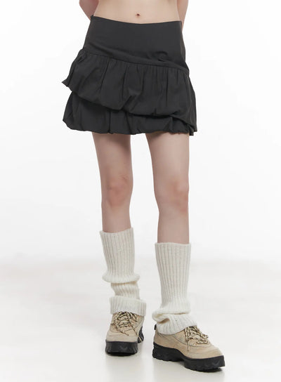 asymmetric-shirred-mini-skirt-cu518 / Dark gray