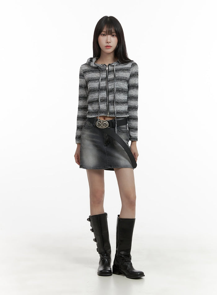 cotton-washed-denim-mini-skirt-ca426 / Dark gray
