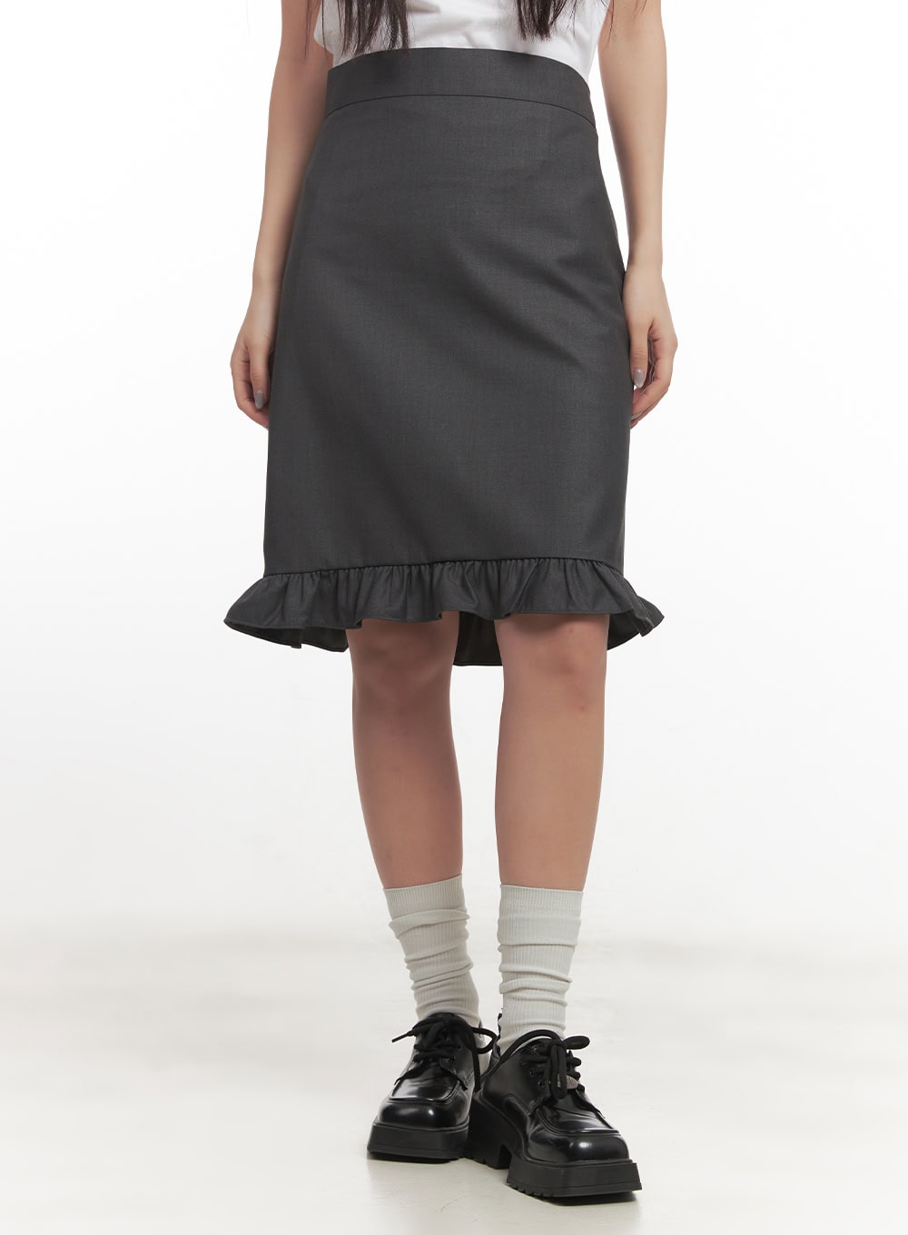 frill-straight-fit-midi-skirt-cf526 / Dark gray