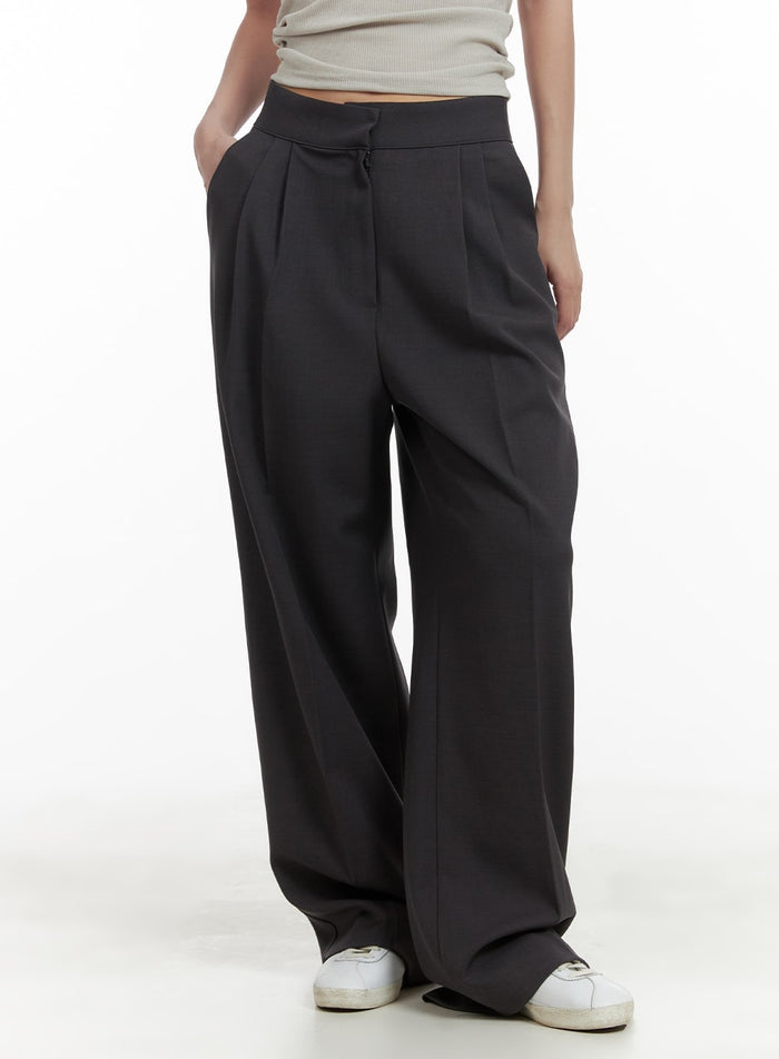 pintuck-wide-tailored-pants-ca409 / Dark gray