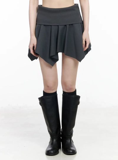 asymmetric-foldover-waist-mini-skirt-iy511 / Dark gray