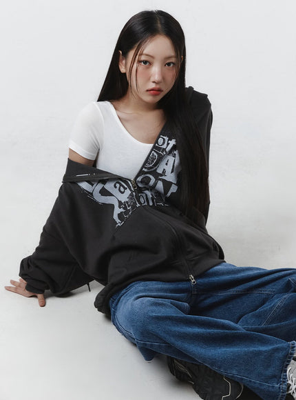 acubi-oversized-two-way-zip-up-sweatshirt-cl431 / Dark gray