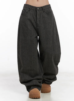 wide-leg-striped-cotton-pants-cn528 / Dark gray