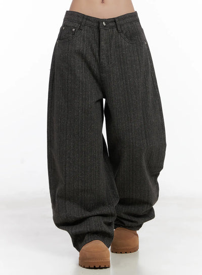 wide-leg-striped-cotton-pants-cn528 / Dark gray