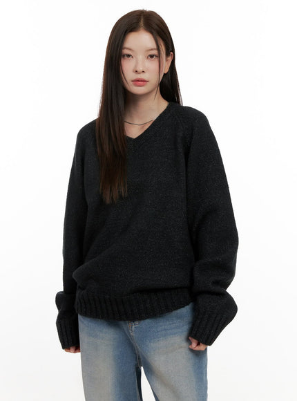 oversized-v-neck-sweater-on422 / Dark gray