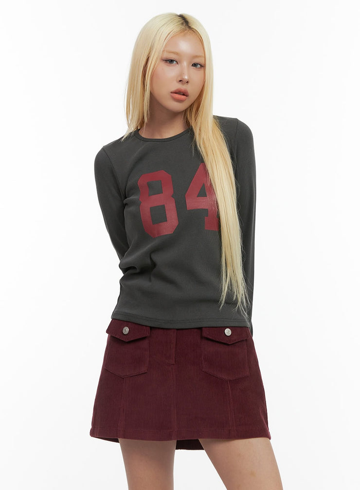 lettering-long-sleeve-crop-tee-co415 / Dark gray