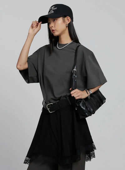 lace-layered-oversized-t-shirt-dress-im520 / Dark gray