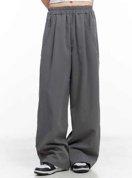 wide-fit-pintuck-nylon-trousers-cy512 / Dark gray