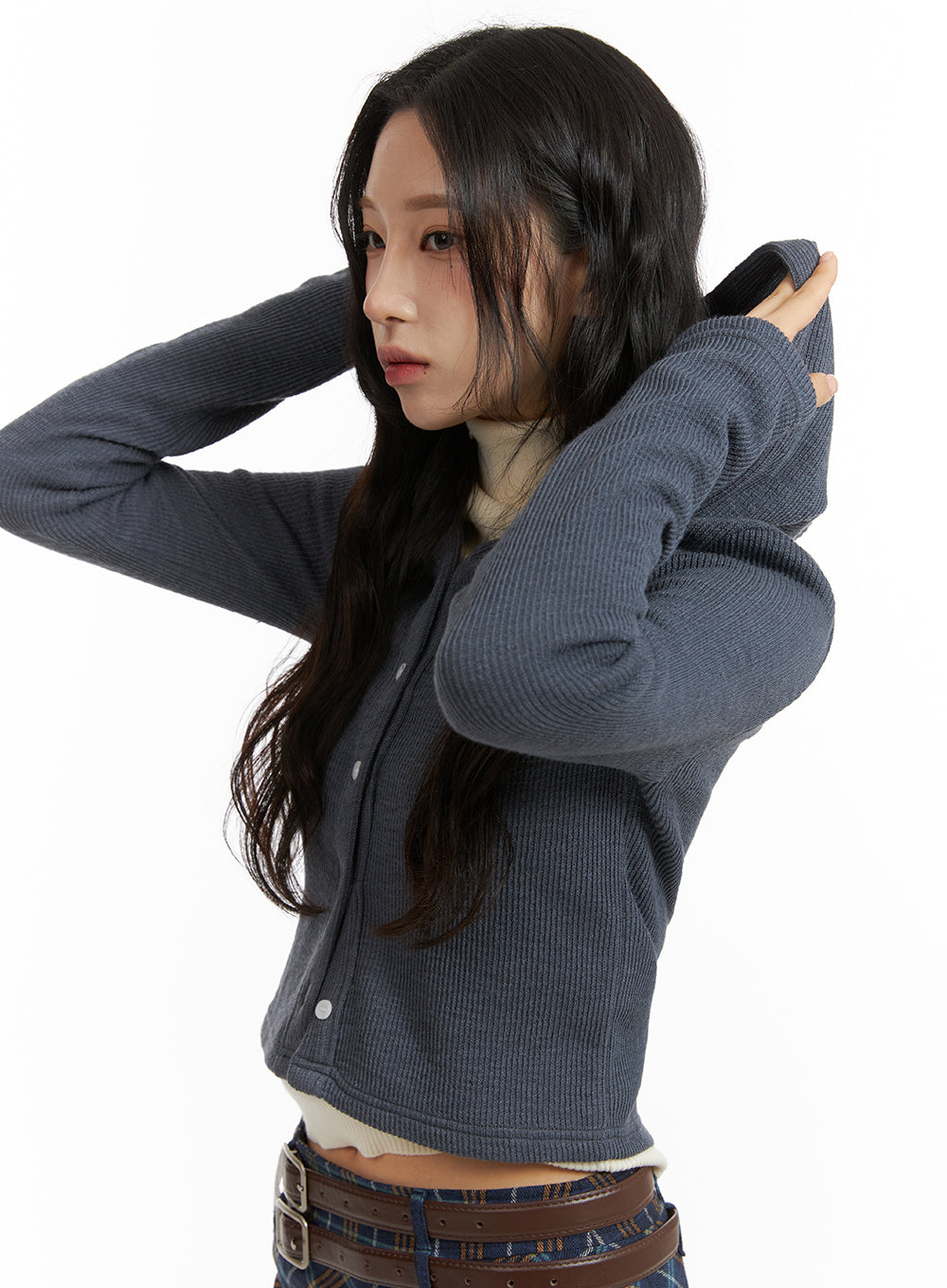 solid-buttoned-hooded-cardigan-cj408 / Dark gray