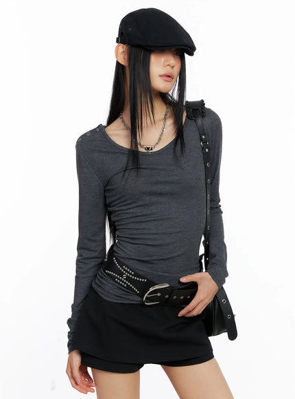 shoulder-snap-detail-long-sleeve-cs509 / Dark gray