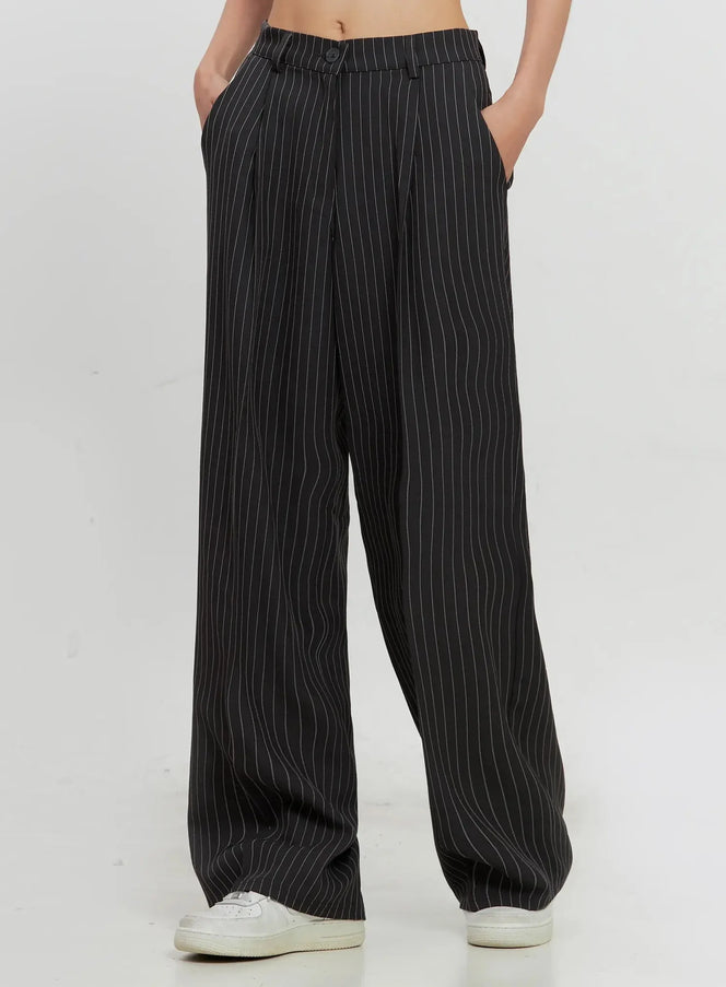 pinstripe-wide-leg-trousers-il528 / Dark gray