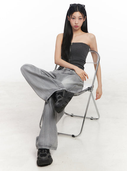 zip-up-tube-top-iy516 / Dark gray