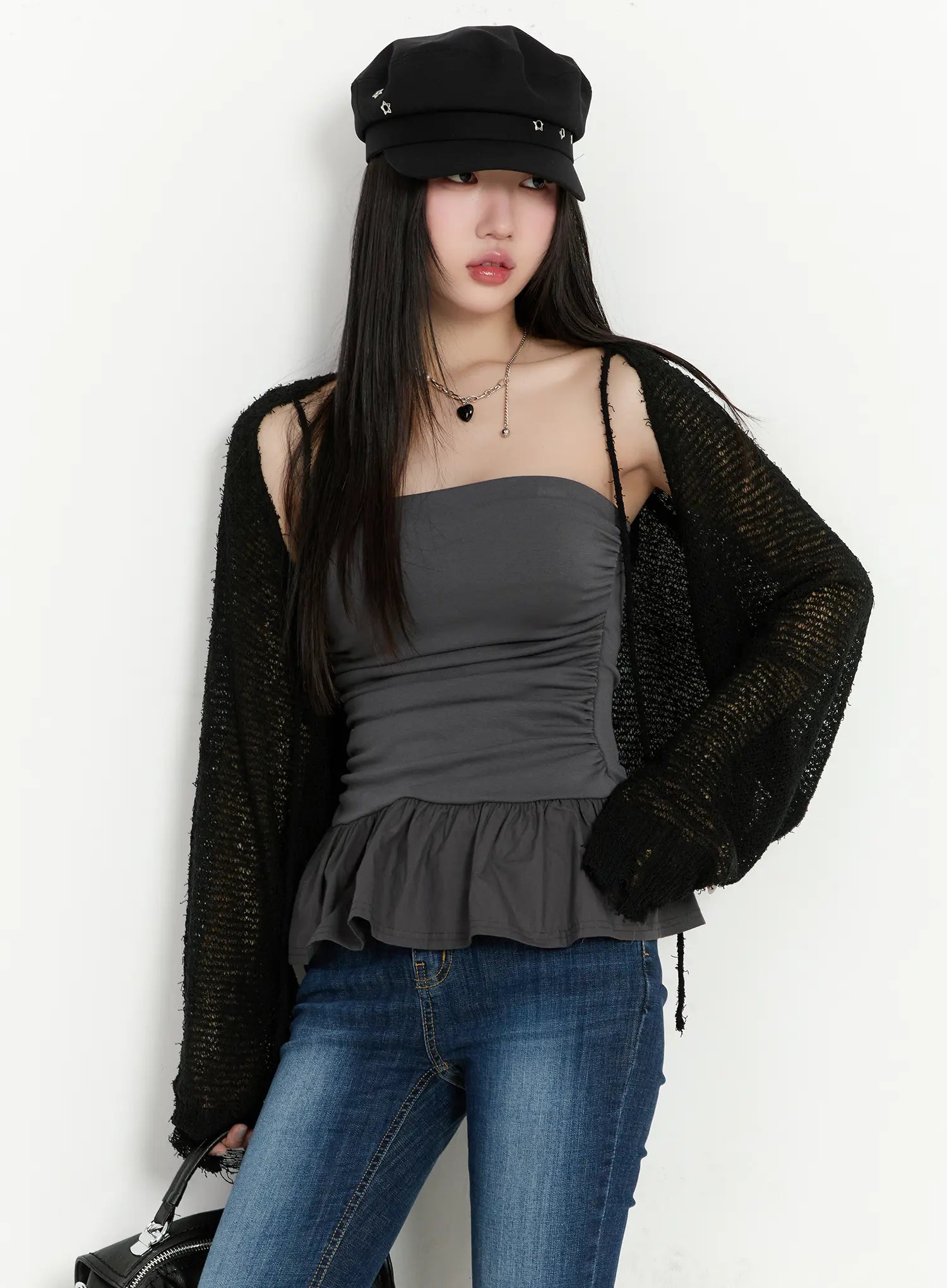 shirred-flare-tube-top-cm511 / Dark gray