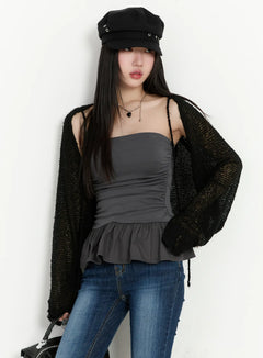 shirred-flare-tube-top-cm511 / Dark gray