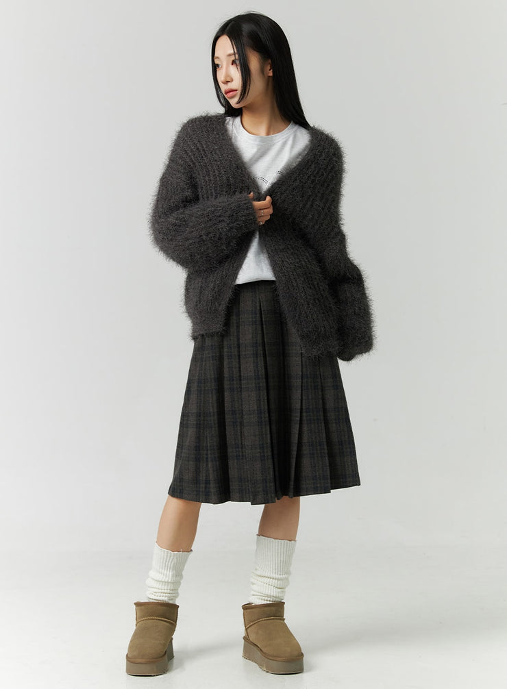 plaid-pleated-midi-skirt-cn328 / Dark gray