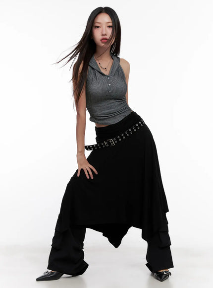 ribbed-button-hoodie-crop-tank-cl518 / Dark gray