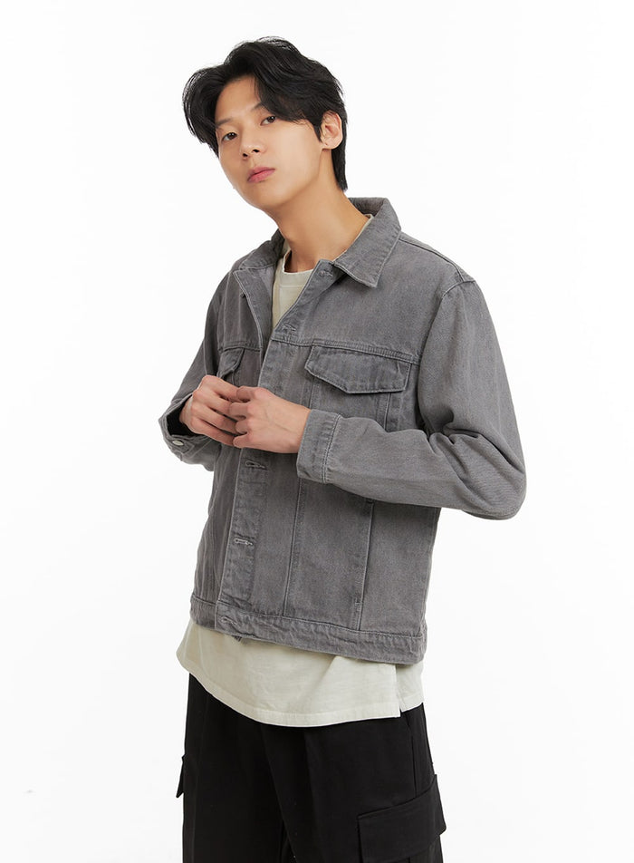 mens-denim-buttoned-jacket-ia402 / Dark gray