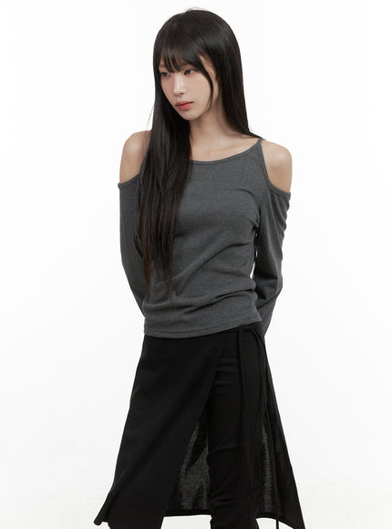 sleek-cut-out-detail-long-sleeve-top-cs413 / Dark gray