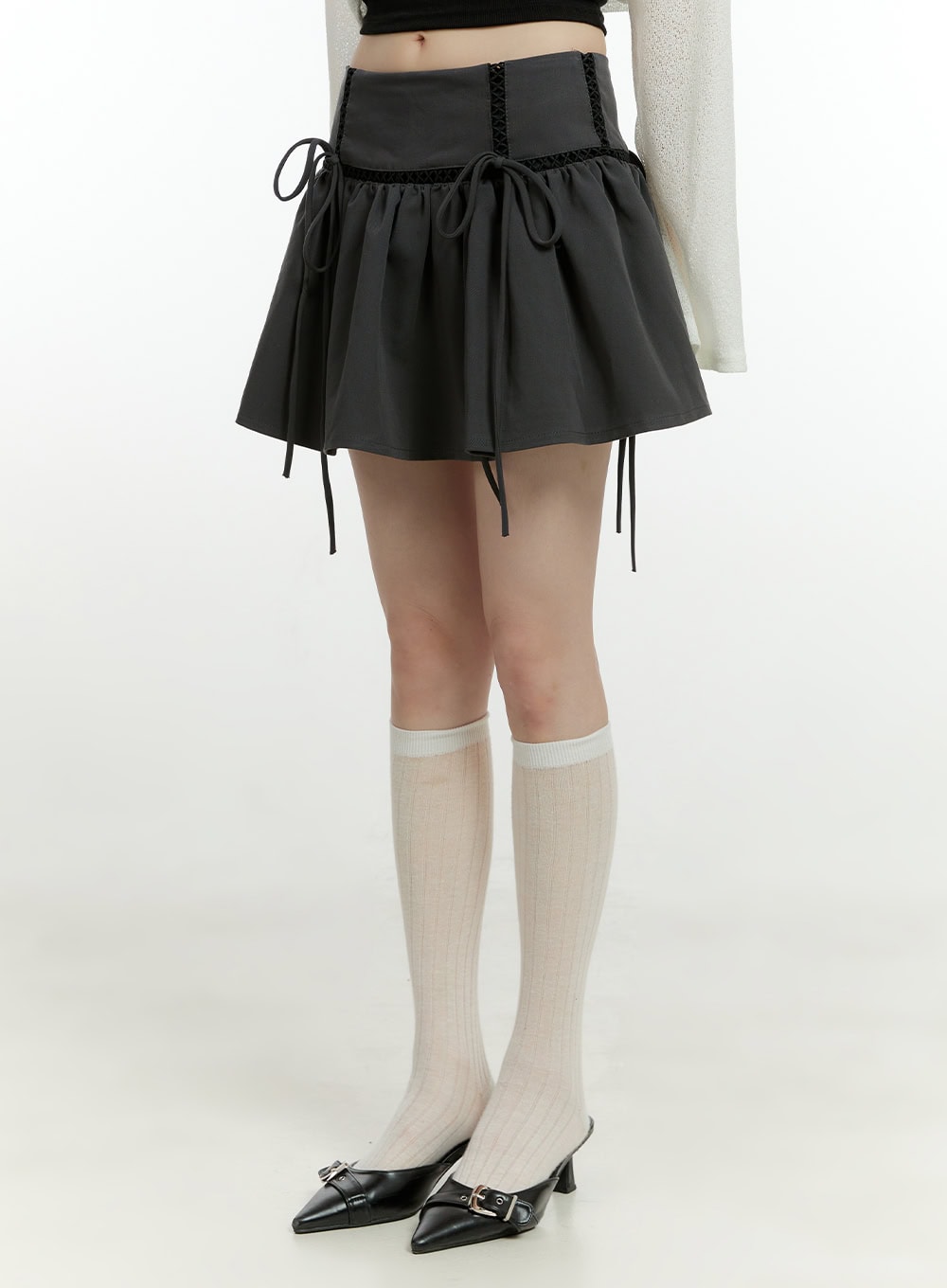 ribbon-flare-mini-skirt-cg402 / Dark gray