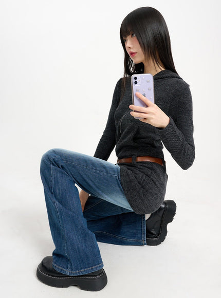 solid-zipper-long-sleeve-hoodie-cm415 / Dark gray