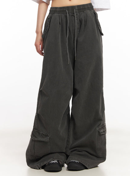 cargo-washed-wide-leg-sweatpants-iy502 / Dark gray