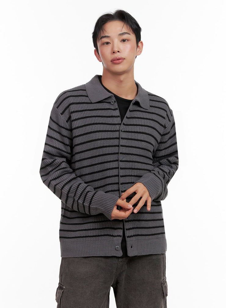 mens-striped-collared-sweater-in426 / Dark gray