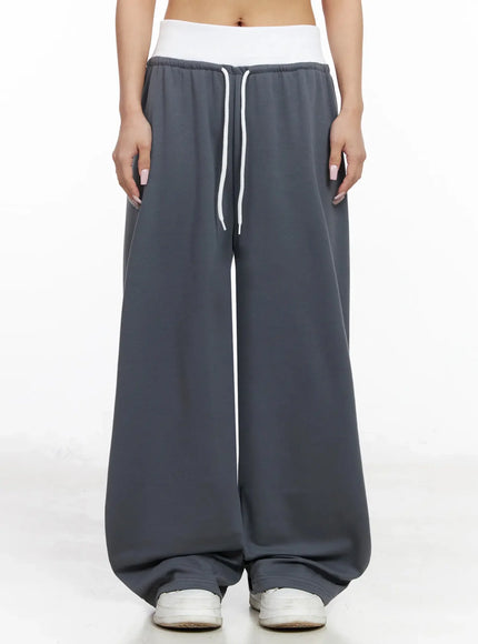 layered-wide-leg-sweatpants-iy504 / Dark gray