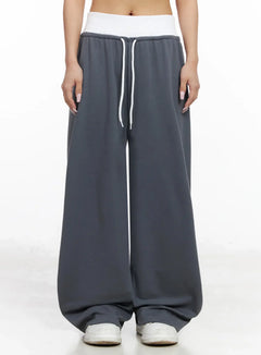 layered-wide-leg-sweatpants-iy504 / Dark gray