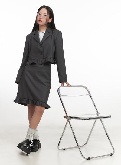 frill-collared-crop-blazer-cf526 / Dark gray