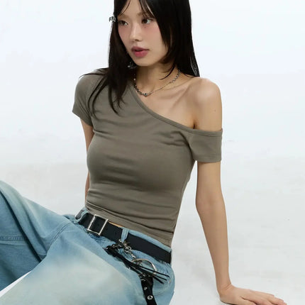 one-shoulder-crop-top-iu524 / Dark green