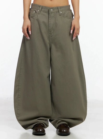 Back Corset Belt Wide-Leg Cotton Pants IA527