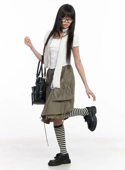 utility-pocket-balloon-midi-skirt-cm512 / Dark green