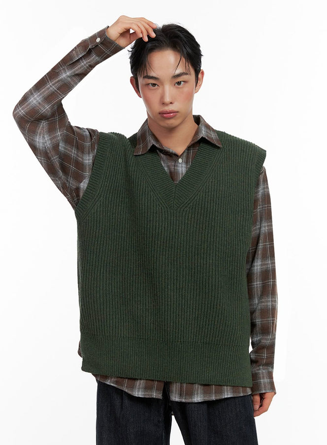 mens-v-neck-vest-in426 / Dark green