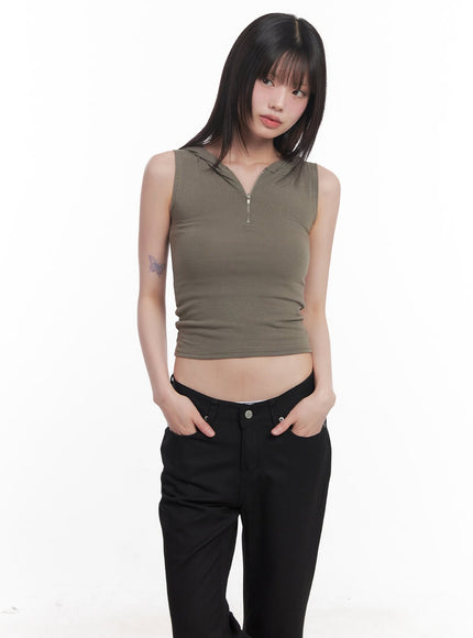 quarter-zip-sleeveless-hoodie-cu505 / Dark green