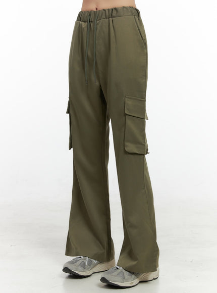banded-pocket-boot-cut-cargo-pants-os410 / Dark green