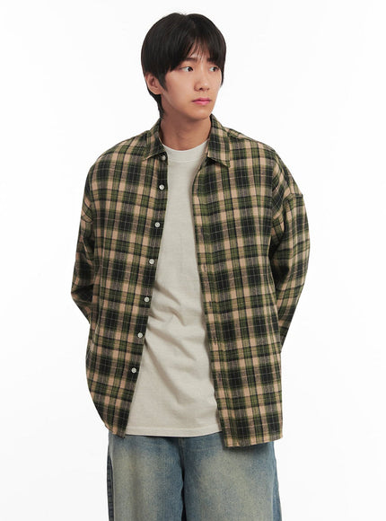 mens-checkered-collared-shirt-ia511 / Dark green