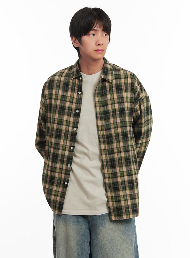 mens-checkered-collared-shirt-ia511 / Dark green