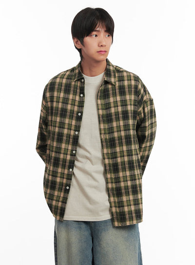 mens-checkered-collared-shirt-ia511 / Dark green