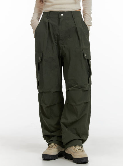cargo-wide-leg-trousers-unisex-cm411 / Dark green