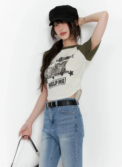 cat-graphic-raglan-tee-il531 / Dark green