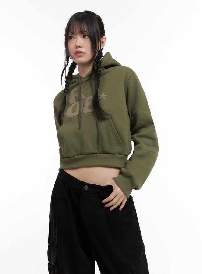 lettering-hooded-cropped-hoodie-id402 / Dark green