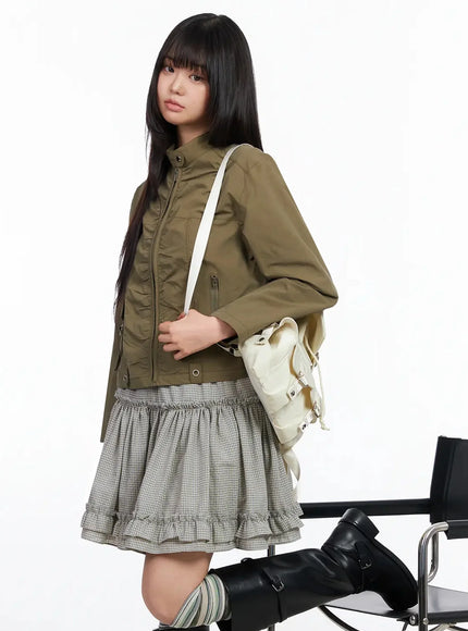 ruched-detail-jacket-ia523 / Dark green