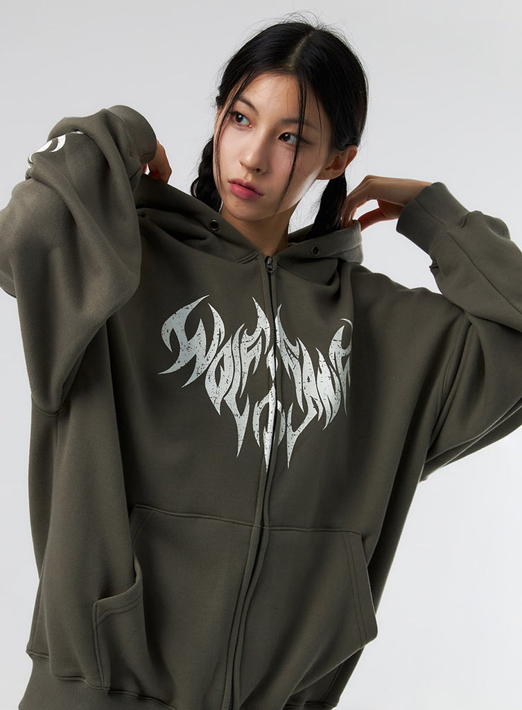 Grunge Graphic Zip-Up Hoodie IS322 - Acubi style | LEWKIN