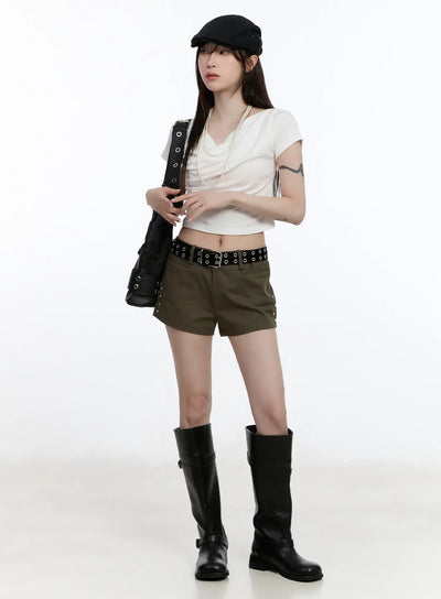 studded-cotton-shorts-ca502 / Dark green