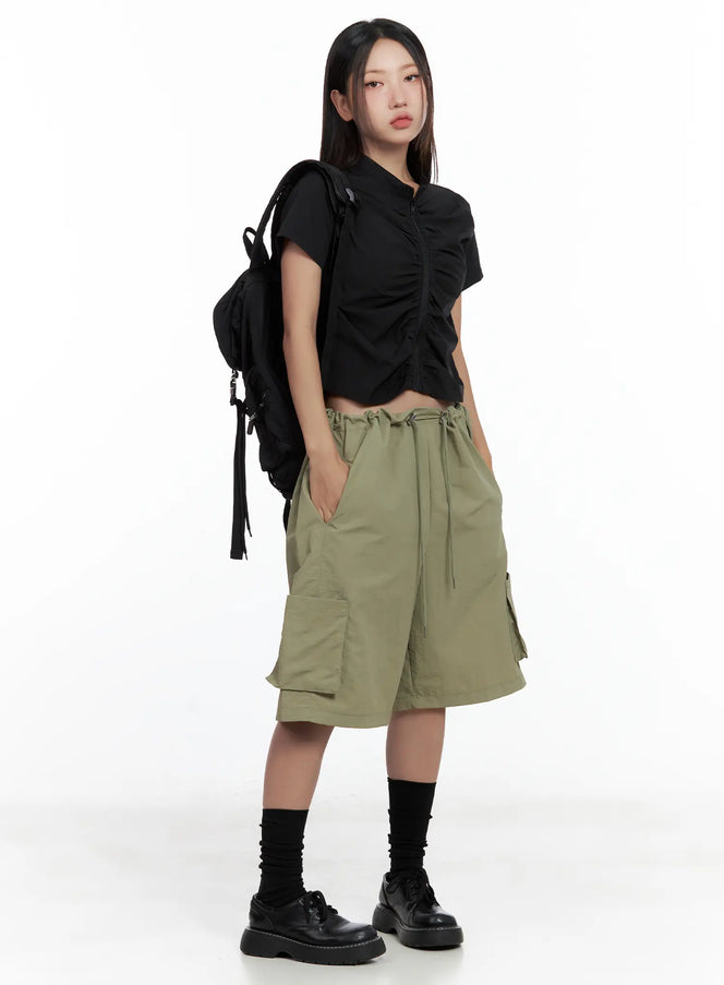 nylon-cargo-bermuda-shorts-cl509 / Dark green