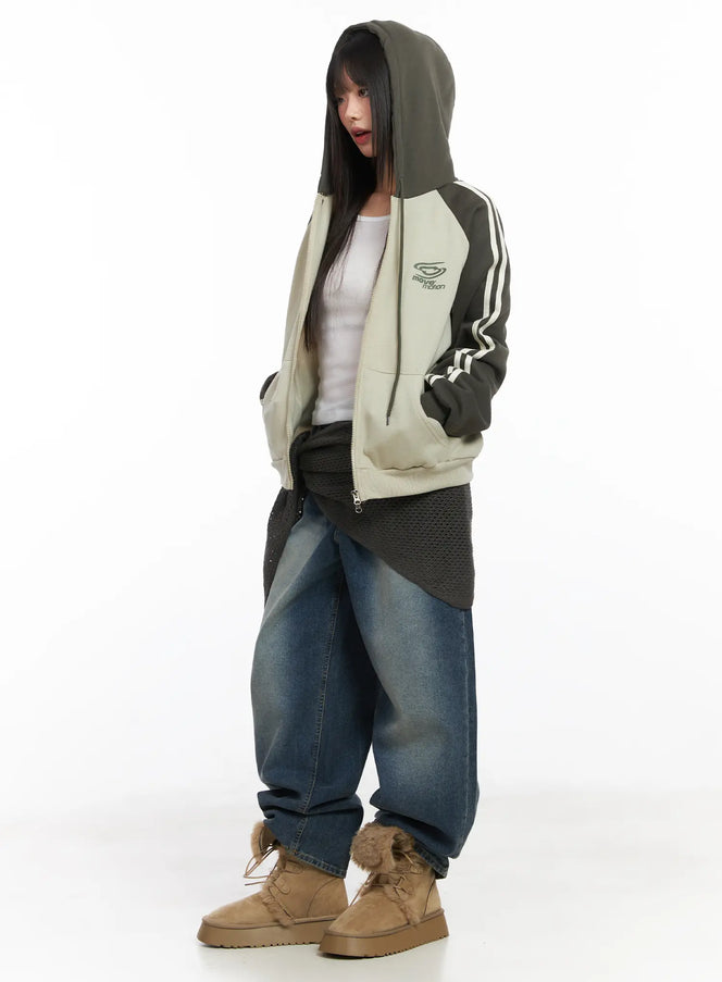 cozy-oversized-fleece-hooded-zip-up-cd518 / Dark green