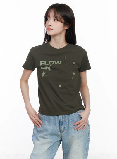 graphic-print-crewneck-t-shirt-cm527 / Dark green