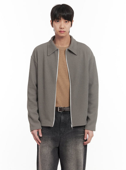 mens-zip-up-collared-cardigan-jacket-im518 / Dark green