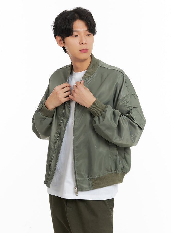 mens-solid-bomber-jacket-ia401 / Dark green